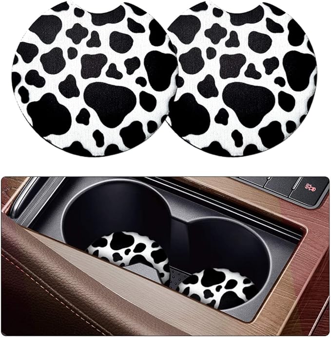 2 Pack Car Coasters for Drinks Absorbent - 2.75 Inch Cute Car Cup Holder Coasters for Women, Removable Cup Holder Coaster for Your Car, Car Interior Accessories for Women & Girls (White Leopard)