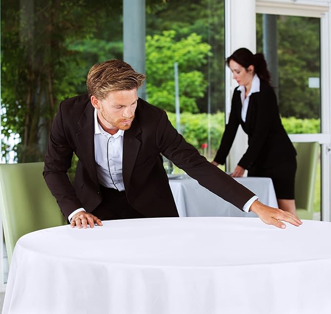Utopia Kitchen Round Table Cloth 2 Pack(90 Inches, White), Tablecloth Machine Washable, Polyester Table Cover for Dining, Buffet Parties, Picnics, Events, Weddings and Restaurants