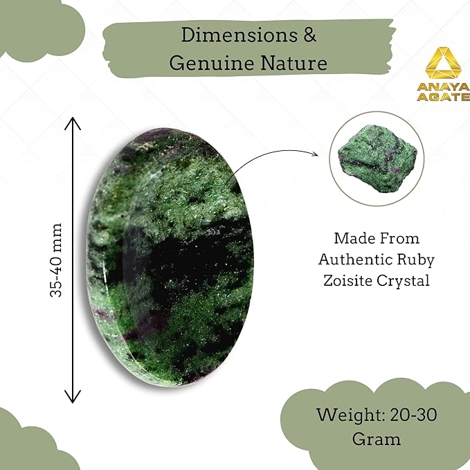 Ruby Zoisite Worry Stones – Crystal Thumb Worry Stone for Anguish, Stress – Relaxing & Soothing Balance Stones for Meditation, Relief – Healing Stones & Crystals for Men, Women