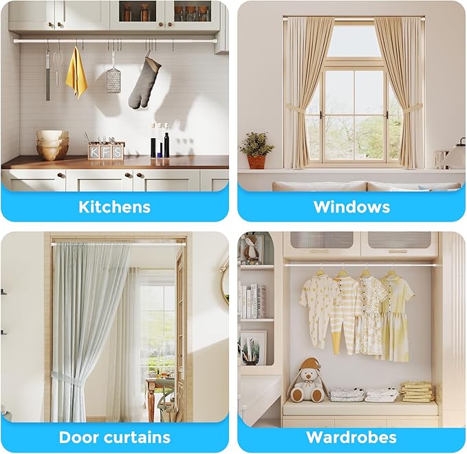 AIZESI 2 Pack Tension Rods for Windows 28 to 48 inch, Adjustable Short Curtain Rods No Drilling Small Tension Rods for Windows Door Kitchen Curtain, White
