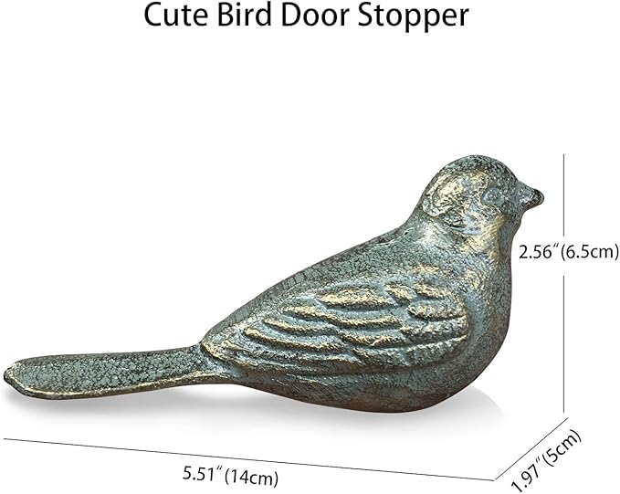 Door Stopper Security Floor Decorative Cute Bird Heavy Duty Cast Iron Door Stop, 2 Pack Door Stops Wedge Antique Gold-Green
