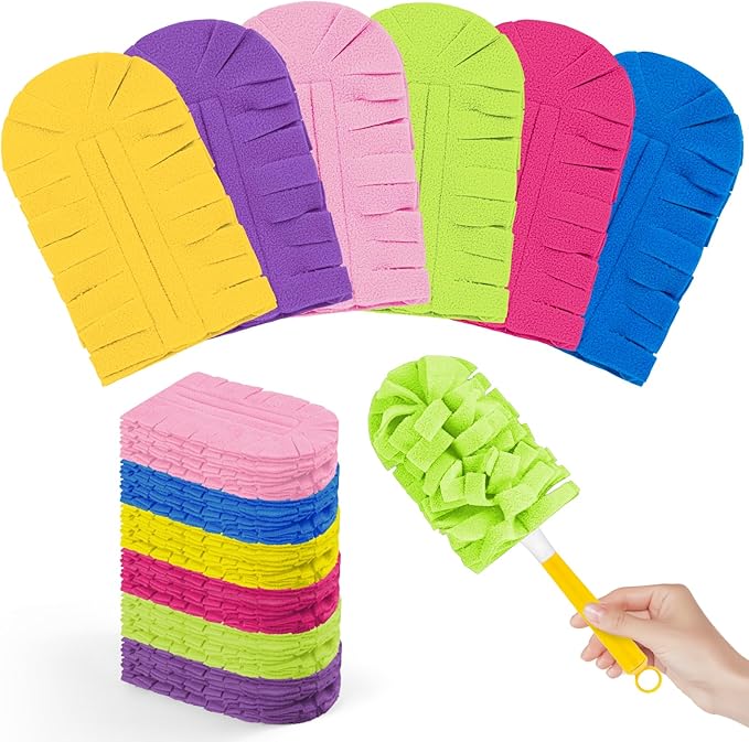 18 PCS Fleece Reusable Duster Refills for Swiffer, Washable Heavy Duty Duster Pads, 360 Cleaning Pads for Fan, Window, Furniture, Floor(Include 1 Handle)