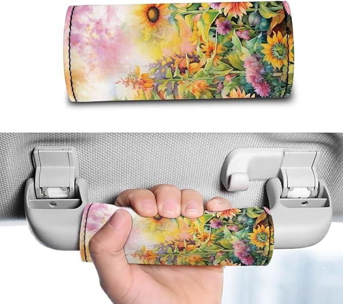 KUIFORTI Sunflower Luggage Handle Wraps for Suitcase Soft Grip Handle Cover Set of 2 Pcs, Women Girls Suitcase Protective Handle Cover Reusable, Floral Print