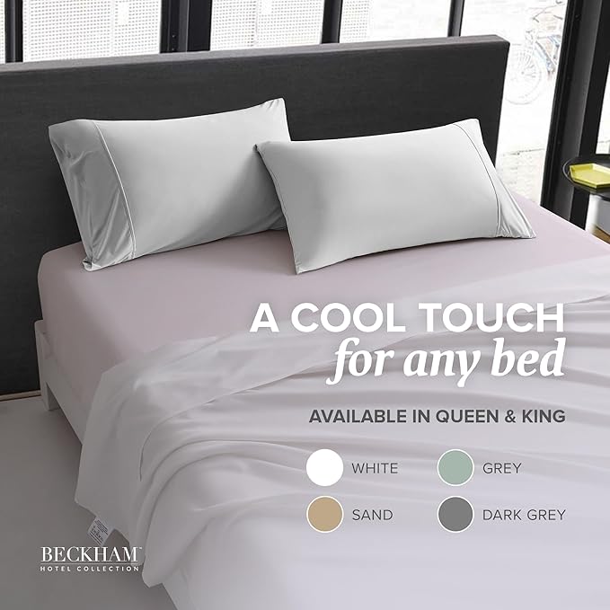 Beckham Hotel Collection Cooling Pillowcases for Hot Sleepers, Standard/Queen Size Set of 2, Cool Bedding, Envelop Closure, Silky Soft, Breathable, Moisture-Wicking, White
