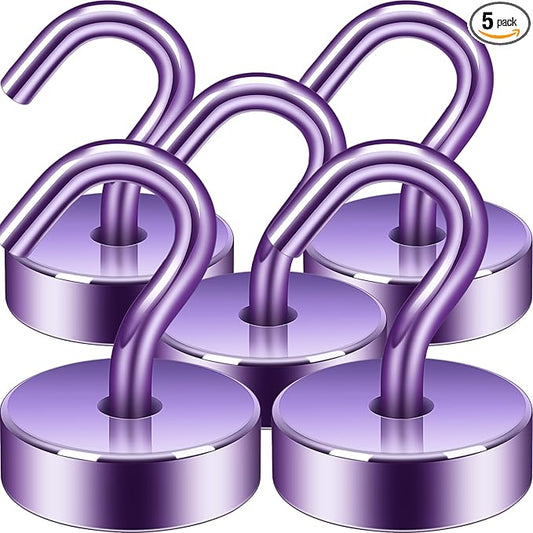 Neosmuk Magnetic Hooks, Cruise Ship Essentials, 40lb+ Heavy Duty Magnetic Hooks for Cruise Cabins, Refrigerator, Grill, Hanging, and Travel | Extra Strong Must-Haves Magnet Hook,Purple,Pack of 5