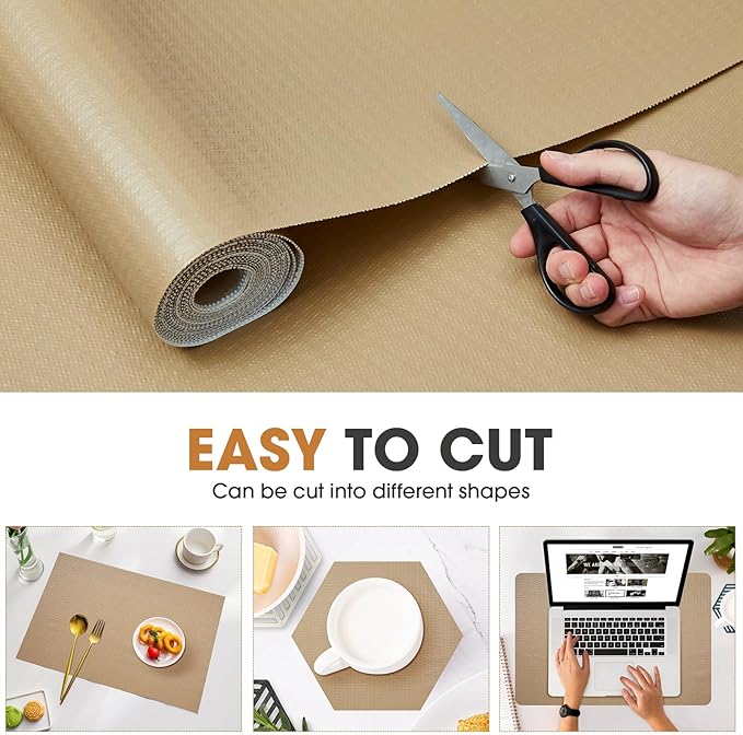 Drawer and Shelf Liner, Non-Slip Kitchen Cabinet Liners Non-Adhesive Thick Strong Grip Waterproof Washable Mats Protect Dresser Shelves Cupboard Bathroom Cabinets, Beige, 24 in X 30 FT