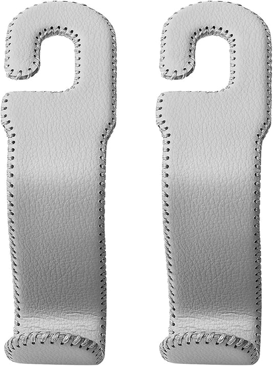 AMVOYOA Leather Car Seat Hooks - U-Shaped Purse Holder for Car, Fully Leather-Wrapped Headrest Hooks for Purses, Bags & Coats, Durable Seat Back Organizer for Travel & Daily Use (Gray, 2 Pack)