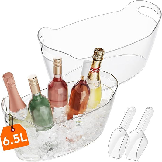 Lifewit 6.5L Ice Bucket for Parties 2 Packs, Portable Drink Bucket for Cocktail Bar, Plastic Champagne Cooler for Beverage/Wine/Beer, Mimosa Bar Supplies Chiller Tub with Scoop 38 x18x20 cm/15x7x8"