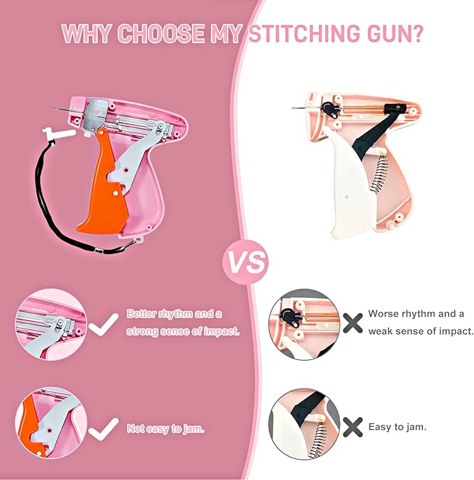 Stitch Gun for Clothes， Handheld Stitch Gun Quick Clothing Fixer，Sewing Kit Includes 1,000 Black Fasteners & 1,000 White Fasteners & 6 Needles (Pink-orange)
