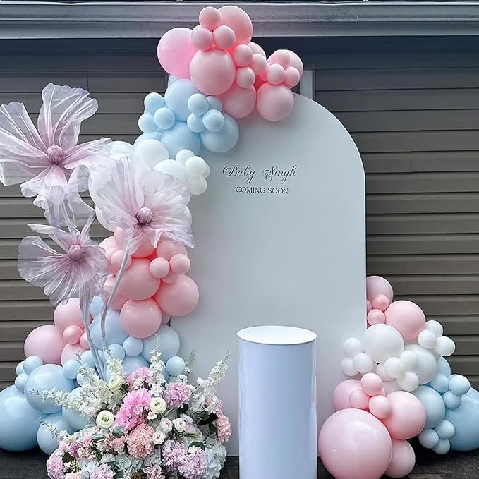Pink and Blue Balloons Garland Arch Kit,Gender Reveal Balloon,Pink Blue White Clear Party Latex Balloons with 18/12/5 Inch Different Sizes for Gender Reveal Birthday Baby Shower Wedding Anniversary
