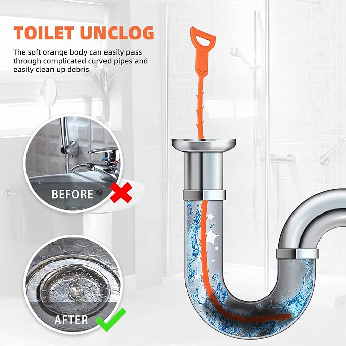 3 Pack 25 Inch Hair Snake Hair Drain Clog Remover Cleaning Tool Drain Opener sink snake Drain Auger Hair Remover Tool For Sewer, Toilet, Shower Kitchen Sink, Bathroom Tub