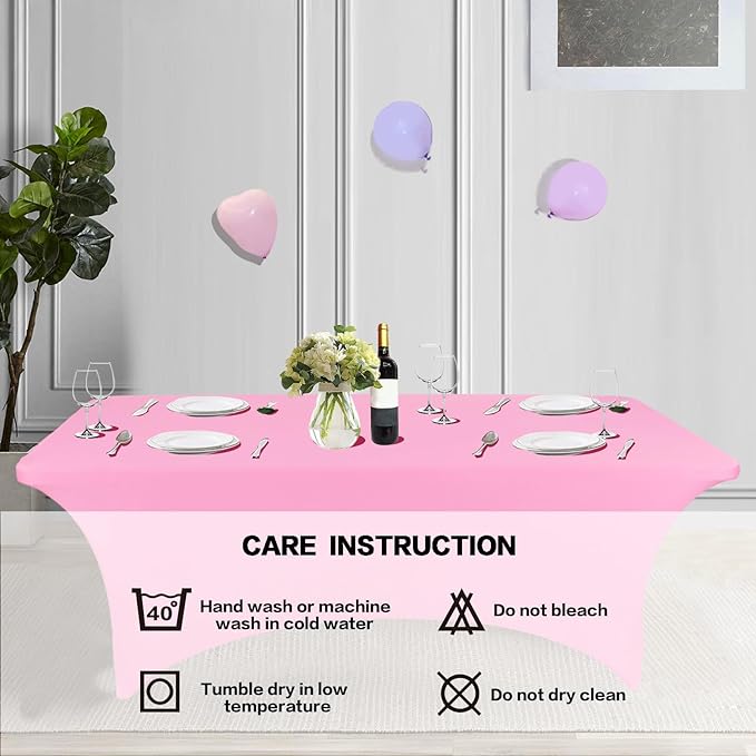 IVAPUPU 2 Pack 6FT Table Cloth for Rectangular Fitted Events Stretch Pink Table Covers Washable Spandex Love Valentine's Tablecloth Protector for Party, Wedding, Cocktail, Banquet, Festival
