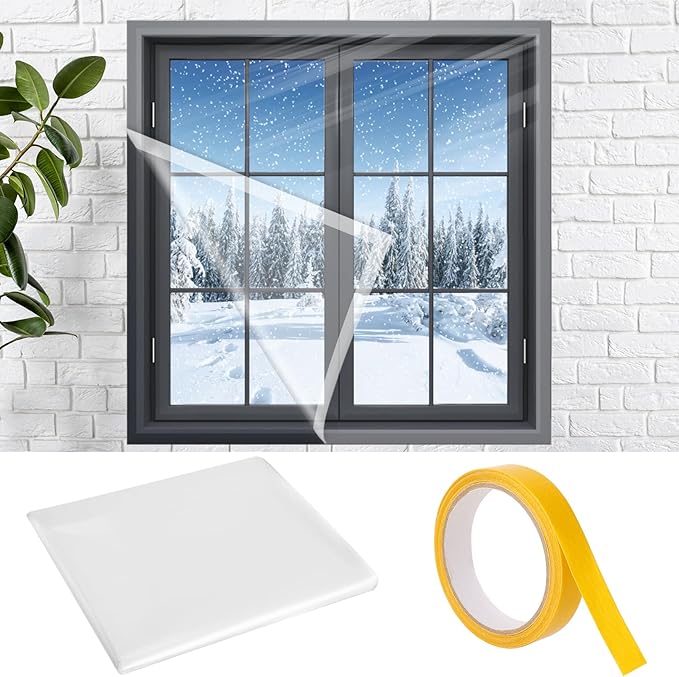 U0U 74x79inch Window Insulation Kit, Heavy Duty Plastic Window Insulation Kit with Double Sided Tape, Window Plastic Transparent Film for Block Cold and Dust