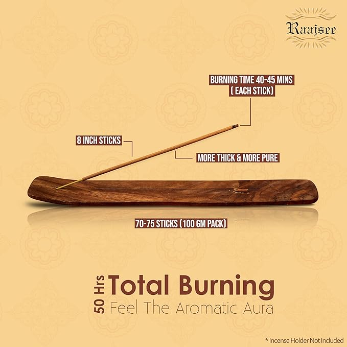 Raajsee Sandalwood Incense Sticks 100 Gm Pack-100% Pure Organic Natural Hand Rolled Free from Chemicals-for Church,Aroma Therapy,Relaxation,Meditation & Sensual Therapy