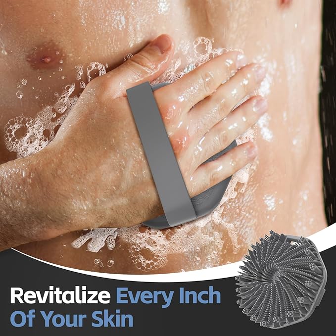Silicone Body Scrubber, Exfoliating Body Wash Scrubbers Exfoliator, Shower Body Brush for Effective Showering Exfoliation and Gentle Massage (Gray)