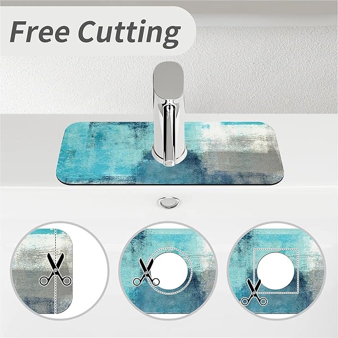 Kitchen Sink Splash Guard, Blue Ocean Faucet Mat Sink Gadgets - Super Absorbent Fast Drying Mat Drip Catcher for Kitchen, Bathroom, Sink Mat, Dish Drying Mat, Bathroom (15" X 5.5")