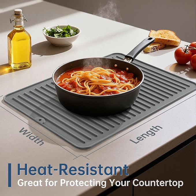 Songrey 14" x 10" Silicone Dish Drying Mat, Kitchen Counter Drying Pad for Sink Dishes or Under Rack, Multi-Use as Heat Resistant Trivet, Coffee Bar Mat