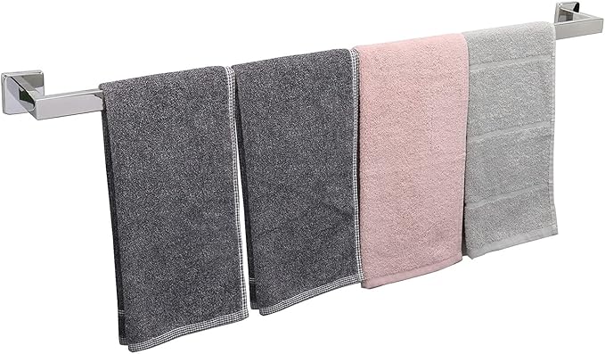 TocTen Bath Towel Rack - Square Base Thickened SUS304 Stainless Steel Towel Bar for Bathroom, Bathroom Accessories Towel Rod Heavy Duty Wall Mounted Towel Holder. (Chrome, 33)