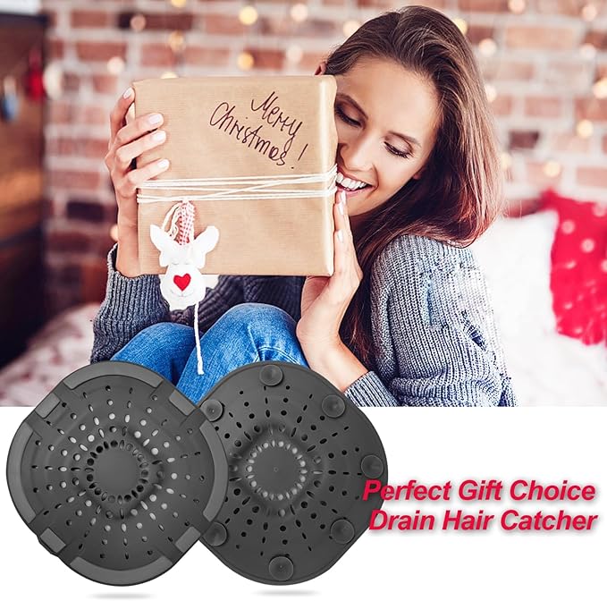 Hair Drain Catcher, Square Drain Cover for Shower, Strong Adhesion Silicone Hair Stopper with Suction Cup, Easy to Install, Suitable for Bathroom, Bathtub, Kitchen, 2 Pack (Jet Black & White)
