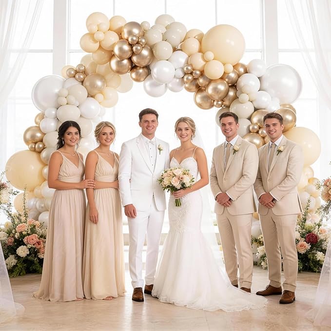 KARLURE Champagne Gold Balloon Garland Arch Kit, Pearl White Sand Nude Champagne Gold Balloons for Engagement Wedding Bridal Shower Birthday Baby Shower Anniversary Party Decorations