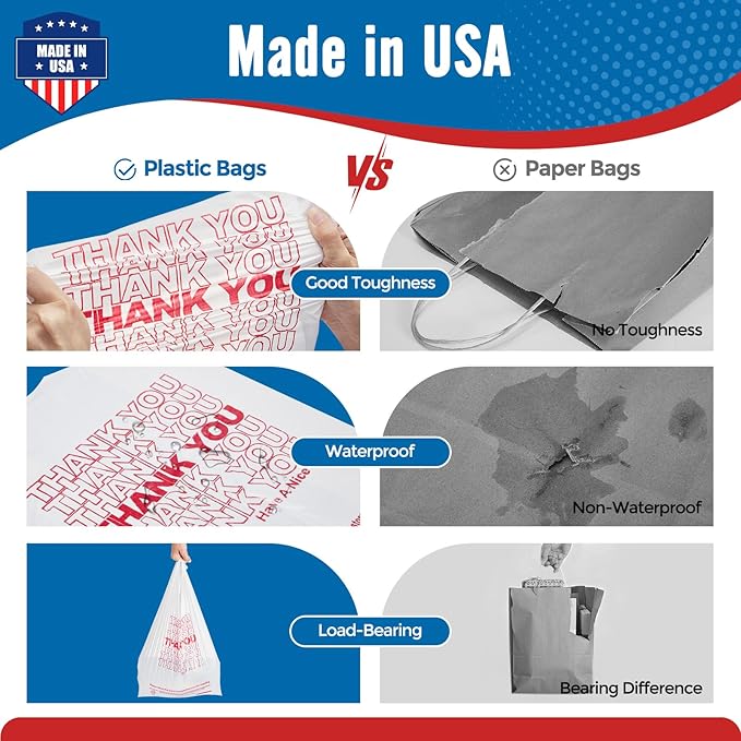 Fuxury 10000 Count (10K) - Thank You Plastic T-shirt Bags for Small Bussiness (11.5" x 6.5" x 21") White, Grocery, Take Out, To Go, Retail Shopping Bags with Handle in Bulk