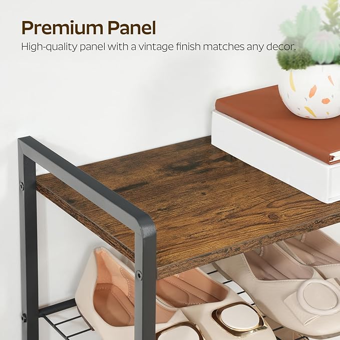 10-Tier Narrow Shoe Rack, Tall Shoe Rack for 10-20 Pairs, Slim Shoe Storage Organizer with Wooden Top, Space Saving, Metal Frame, for Entryway, Rustic Brown and Black SS68BR