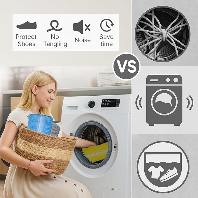 Shoe Washing Machine Bag, 4 Pcs Laundry Shoe Bags for Washer and Dryer with Chenille Liner, Large Reusable Mesh Bag for Sneakers, Gym, Tennis, Sports, Delicates, 2 Color Mix (Blue+Beige)