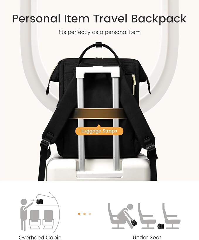 LOVEVOOK Laptop Backpack for Women with Giant Tumbler Holder Pocket,15.6 inch Waterproof Travel Backpack Purse Computer Laptop Bag,Professional Work College Nurse Teacher Backpack Casual Daypack,Black