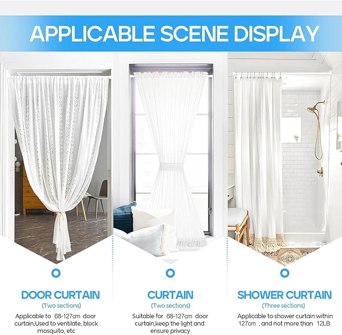 Tension Curtain Rod 1pc, Tension Rods For Windows 28 To 48 Inch, Spring Adjustable White Tension Curtain Rod For Bathroom Window, Non-Slip Tension Rod