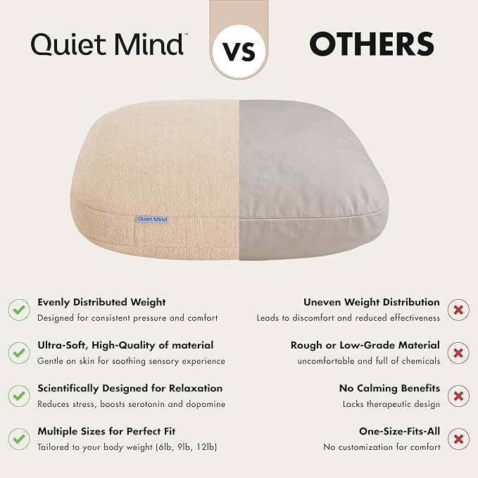 Quiet Mind Weighted Pillow for Adults 12 Lbs - Get Better Sleep - Sustainably Made and Chemical Free - Machine Washable (Large, Cashew)