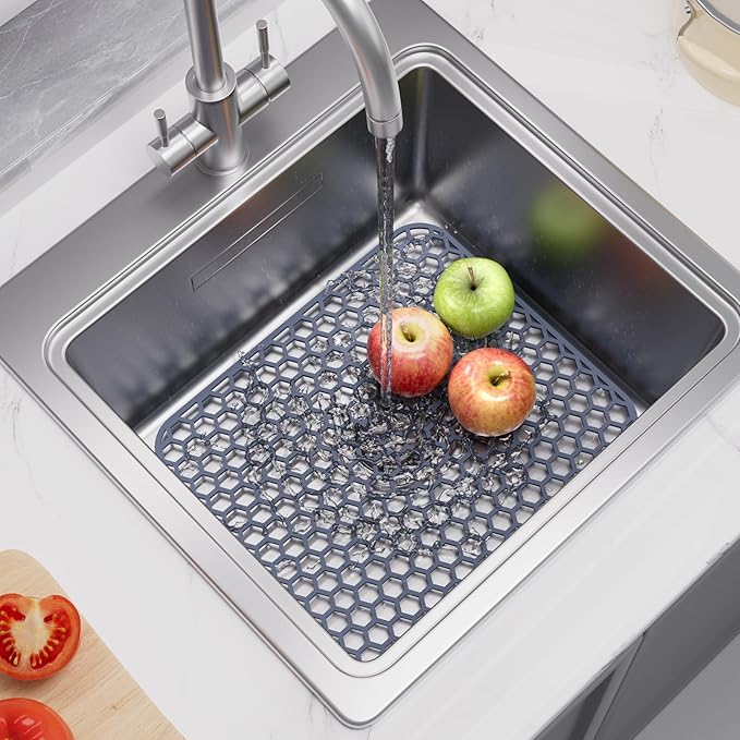 2 Pack 13.7"x 11.7" Silicone Kitchen Sink Protector Mat - Kitchen Grid Accessory, Non-Slip Heat Resistant Sink Grid Dry Mat for Bottom of Porcelain Stainless Steel, Dishwasher Safe