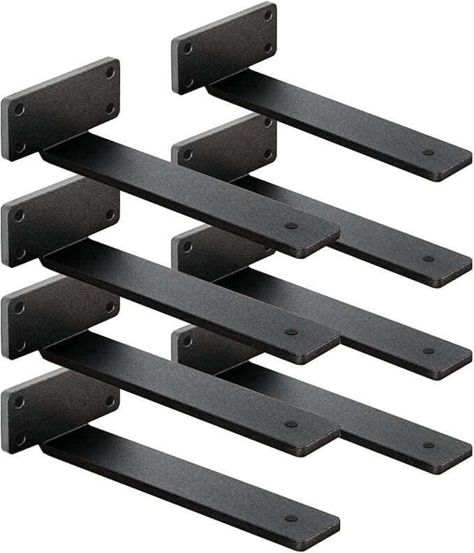 8 Pack Shelf Brackets 8 Inch Floating Shelf Bracket 1/5 inch Thick Heavy Duty Hidden Shelf Brackets Iron Metal Brackets for Shelf Support with Screw Included
