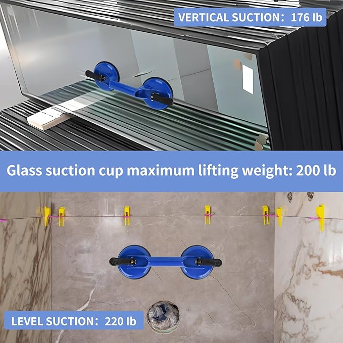 Suction Cups Heavy Duty Aluminum Vacuum Plate Handle Glass Holder Hooks to Lift Large Glass/Tile Lifter/Moving Glass/Pad for Lifting/Dent Puller (Blue,2 Pack)