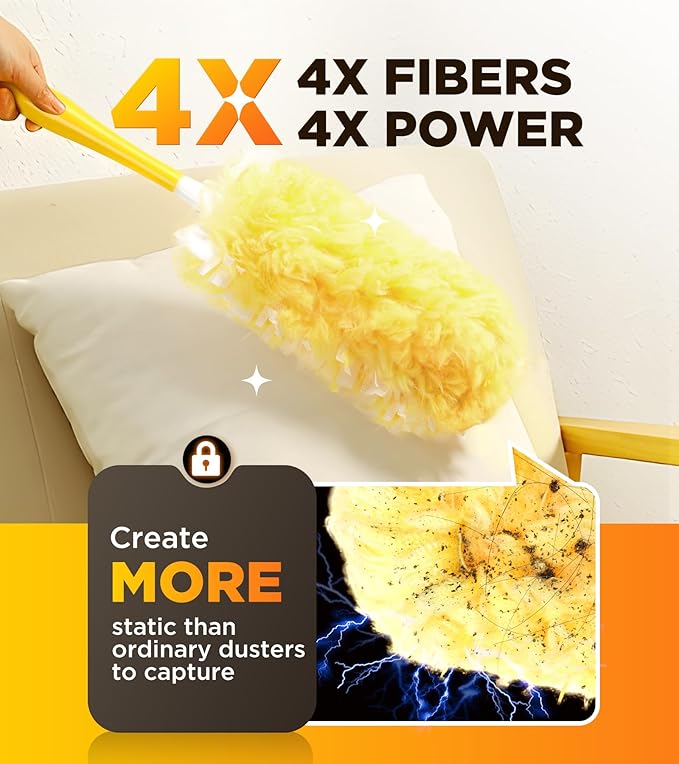 Heavy Duty Duster Refills for Swiffer Duster, 12 Count Duster Refills with 1 Handle, Multisurface 360° Dusters with 4X Microfibers, Unscented Disposable Dusters for Cleaning