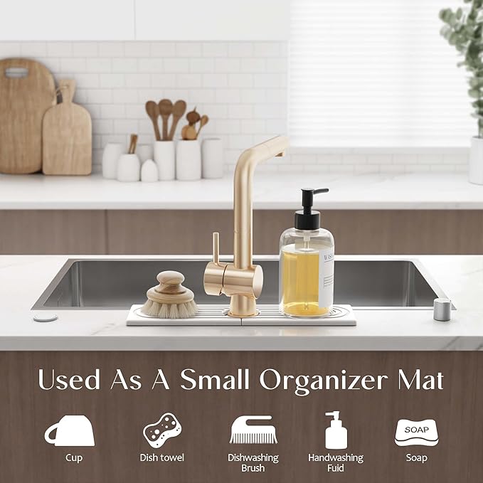Kitchen Sink Faucet Mat - 15.7in Diatomite Sink Protectors for Kitchen Sink, Stone Sink Splash Guard for Kitchen Counter Sink Accessories (Light Grey, 15.7'' x 3.9'')