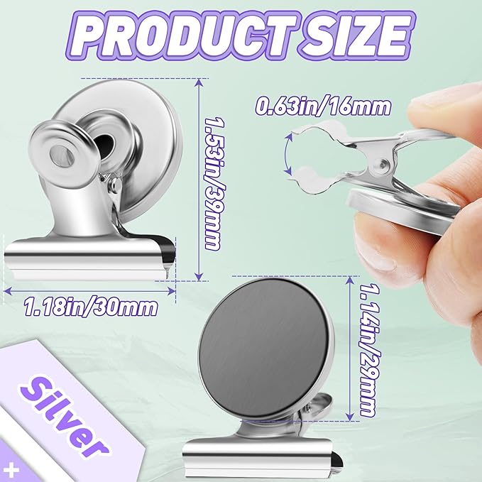 VNDUEEY Fridge Magnets Refrigerator Magnets, 48 Pack Strong Magnetic Clips Whiteboard Magnets for Hanging Photos, Heavy Duty Magnet Clips for Classroom, Locker and Office (Silver)