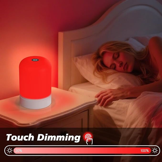 Red Light Therapy Lamp for Sleep & Relaxation – 670nm Bedside Night Light with Touch Control, Dimmable LED Lamp for Bedroom | Cordless, Rechargeable, Portable Design for Travel & Home Use