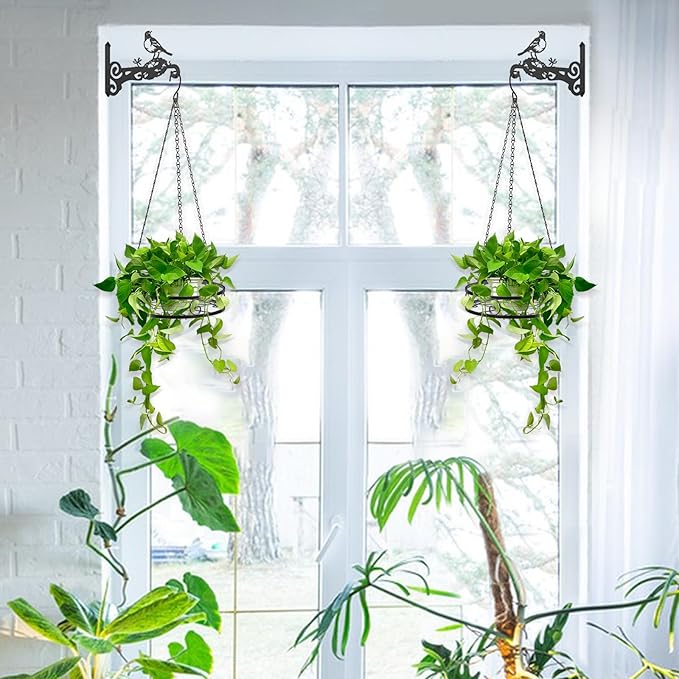 4-Pack Aesthetic Wall Plant Hanger Indoor and Outdoor – 10 Inch Metal Hanging Plant Bracket with Beautiful Bird Pattern – Heavy Duty Plant Hooks for Hanging Plants, Bird Feeder, Wind Chime, Lantern