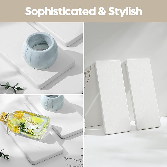Razborci 2PCS Bathroom Sink Trays, Water Absorbing Diatomite Stone Quick Drying Mat for Kitchen Counter, Dish Rack Soap Dispenser Sponge Holder Caddy Vanity Organizer, White, 9"x3.5"