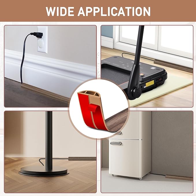 Floor Cord Cover Self Adhesive Cord Hider Floor Extension Cord Covers for Floor Power Cord Protector Cable Management Prevent Cable Trips Cable Cavity 0.59" W x 0.31" H (Smoked Brown Wood, 20Ft)