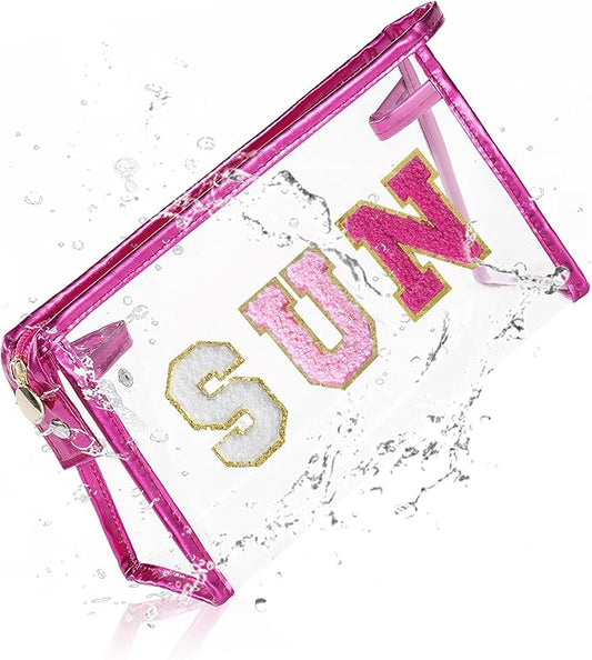 COSHAYSOO Sunscreen Bag Clear Makeup Toiletry Pouch Beach Vacation Essentials for Women Teen Girls Trip Gifts Summer Pool Travel Must Have Accessories Waterproof Stuff