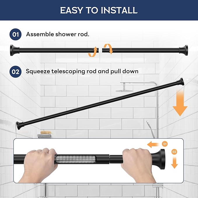 STARLATTA Adjustable Shower Curtain Rod 31-104 Inch, Never Rust Stainless Steel Black Tension Rod, 1" Heavy Duty No-Drill for Bathroom, Kitchen & Closet
