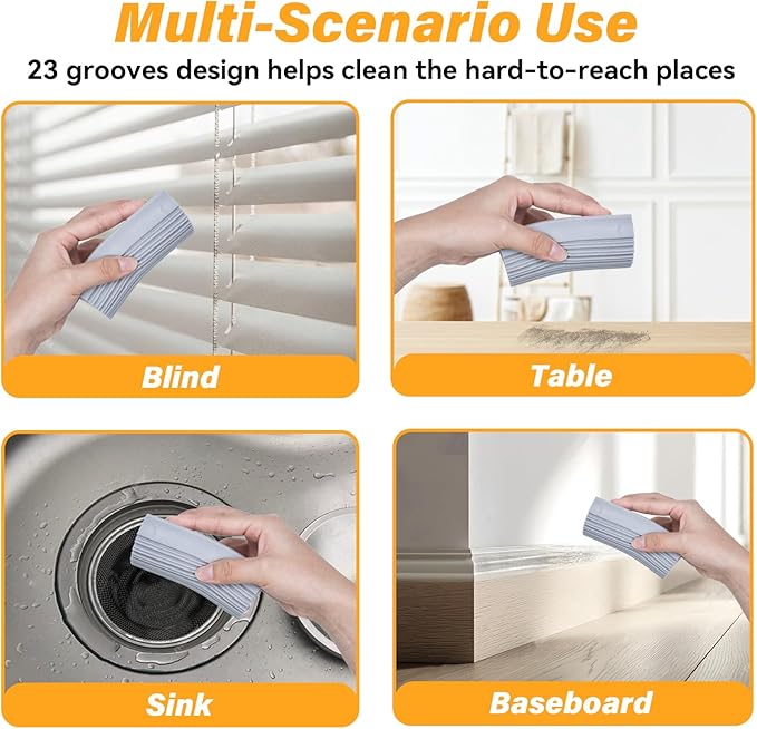 2-Pack Damp Duster Sponge for Clean, Magic Sponge Eraser Baseboard Cleaner Tool, Dusters for Cleaning Blinds, Glass, Vents, Railings, Mirrors,Window Track Grooves and Faucets