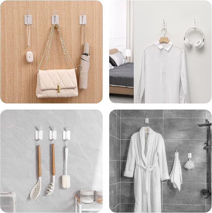 Paoli Heavy-Duty Adhesive Coat Hooks, Self-Adhesive Hooks, Multiple Colors and Styles, Maximum Load Capacity 25 lbs (4, White)