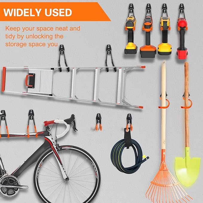 HUPBIPY 18 Pack Garage Hooks Heavy Duty Utility Steel with Anti-Slip Coating Wall Mount Storage Organizer for Hanging Power and Garden Tools, Ladders, Hose, Bikes, Ropes, Bulk Items, and More