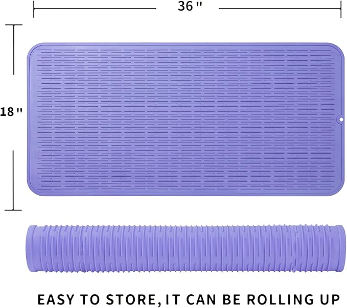 MicoYang Silicone Dish Drying Mat for Multiple Usage,Easy clean,Eco-friendly,Heat-resistant Silicone Mat for Kitchen Counter or Sink,Refrigerator or Drawer Liner Light Purple 5XL 36inches x 18inches