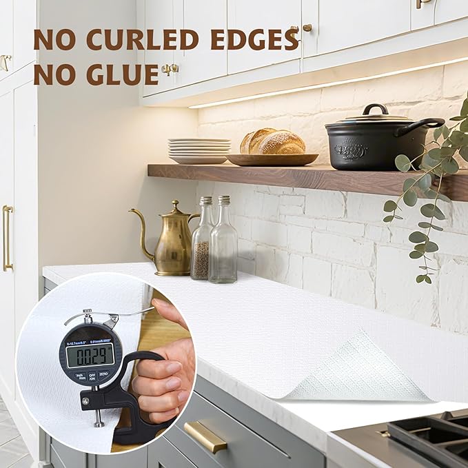 Shelf Liners for Kitchen Cabinets Non Adhesive Drawer Liner 23.6in x 30FT Pure White Thickened Shelf Liner Strong Non-Slip Easy to Clean for Tool Box Refrigerator with Knife and Tape Measure