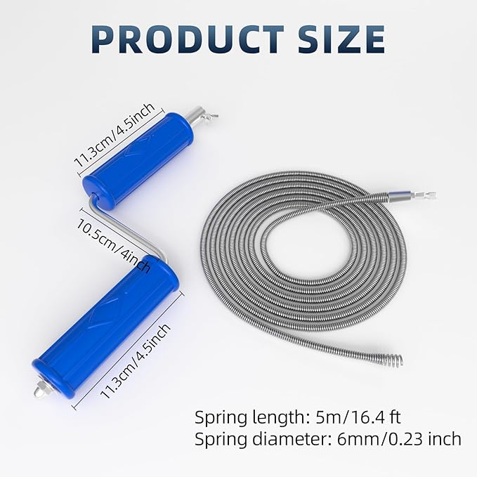 Drain Snake, Drain Auger with Drill Attachment, 16.4 Feet By 6MM Plumbing Snake Auto Feed Flexible Hair Drain Clog Remover for Kitchen, Bathrom and Shower Sink