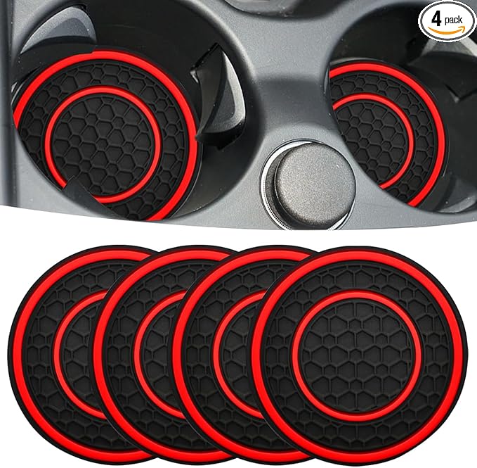 Car Cup Coaster Universal Automotive Waterproof Non-Slip Cup Holders Sift-Proof Spill Holder Car Interior Accessories 4 Pack Black & Red
