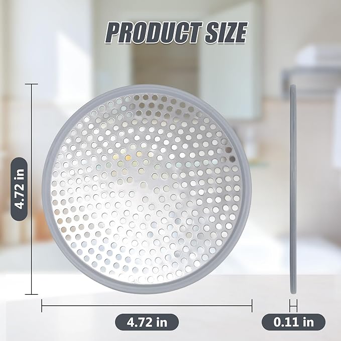Shower Drain Cover, 4.72" Diameter Round Shower Drain Hair Catcher, Suitable for Bathroom and Kitchen, with Stainless Steel and Silicone Edges (Silver)